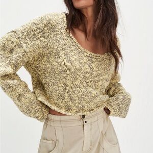 Free People Marled Knit Sweater in Yellow and Gray